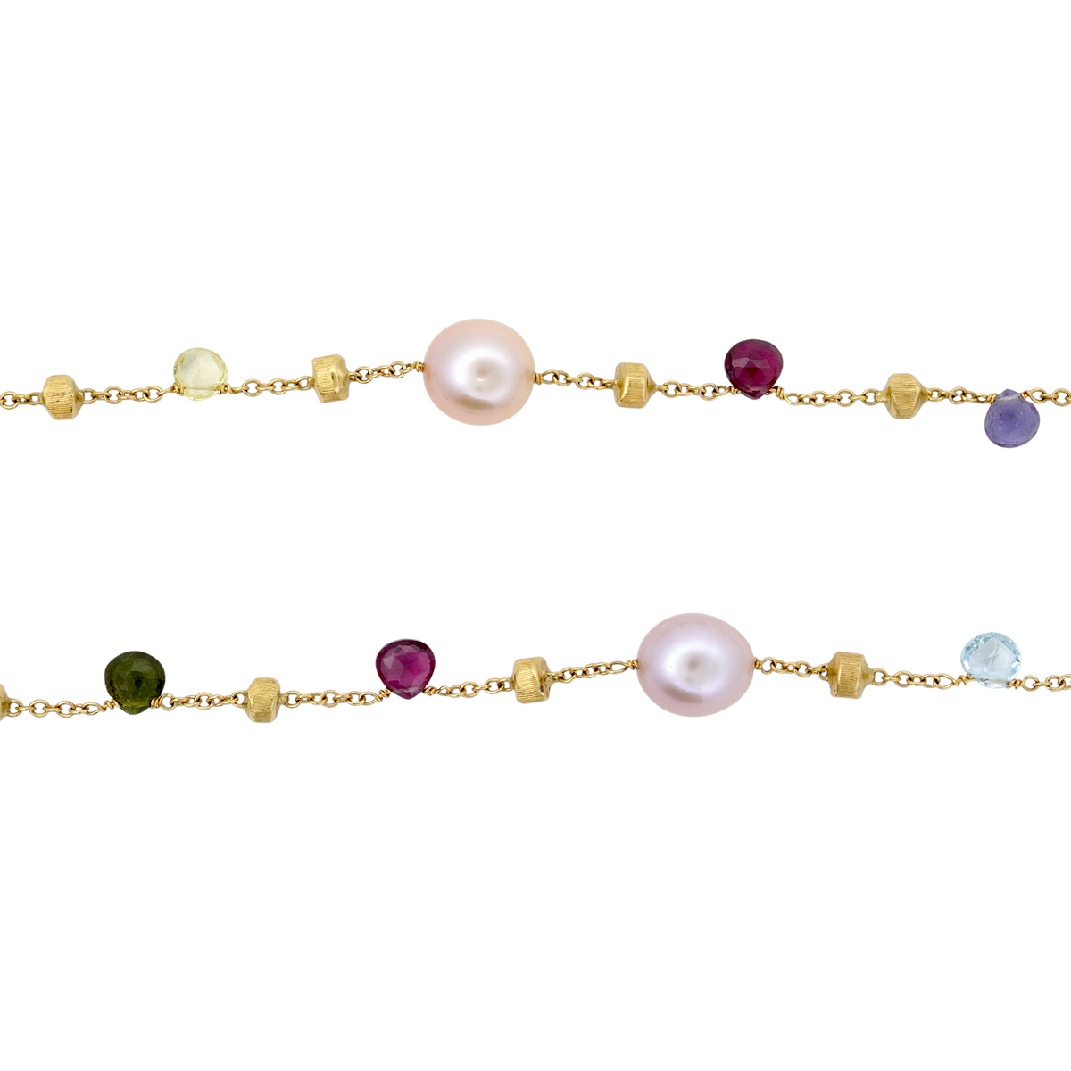 Marco Bicego Paradise Pearl & Mixed Gemstone Necklace 18K Yellow Gold close up