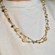 Marco Bicego Paradise Pearl & Mixed Gemstone Necklace 18K Yellow Gold on a neck side view