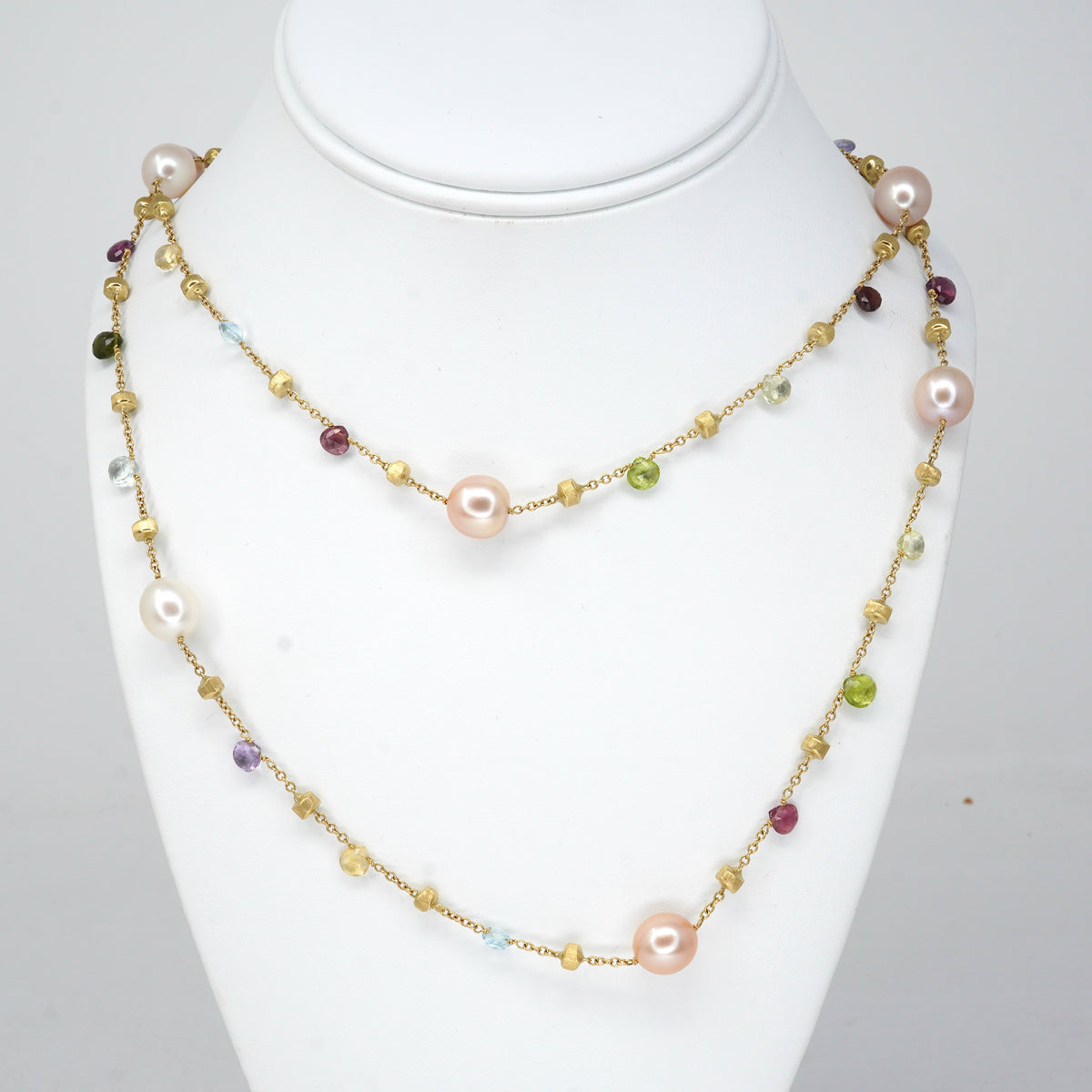 Marco Bicego Paradise Pearl & Mixed Gemstone Necklace 18K Yellow Gold on a bust