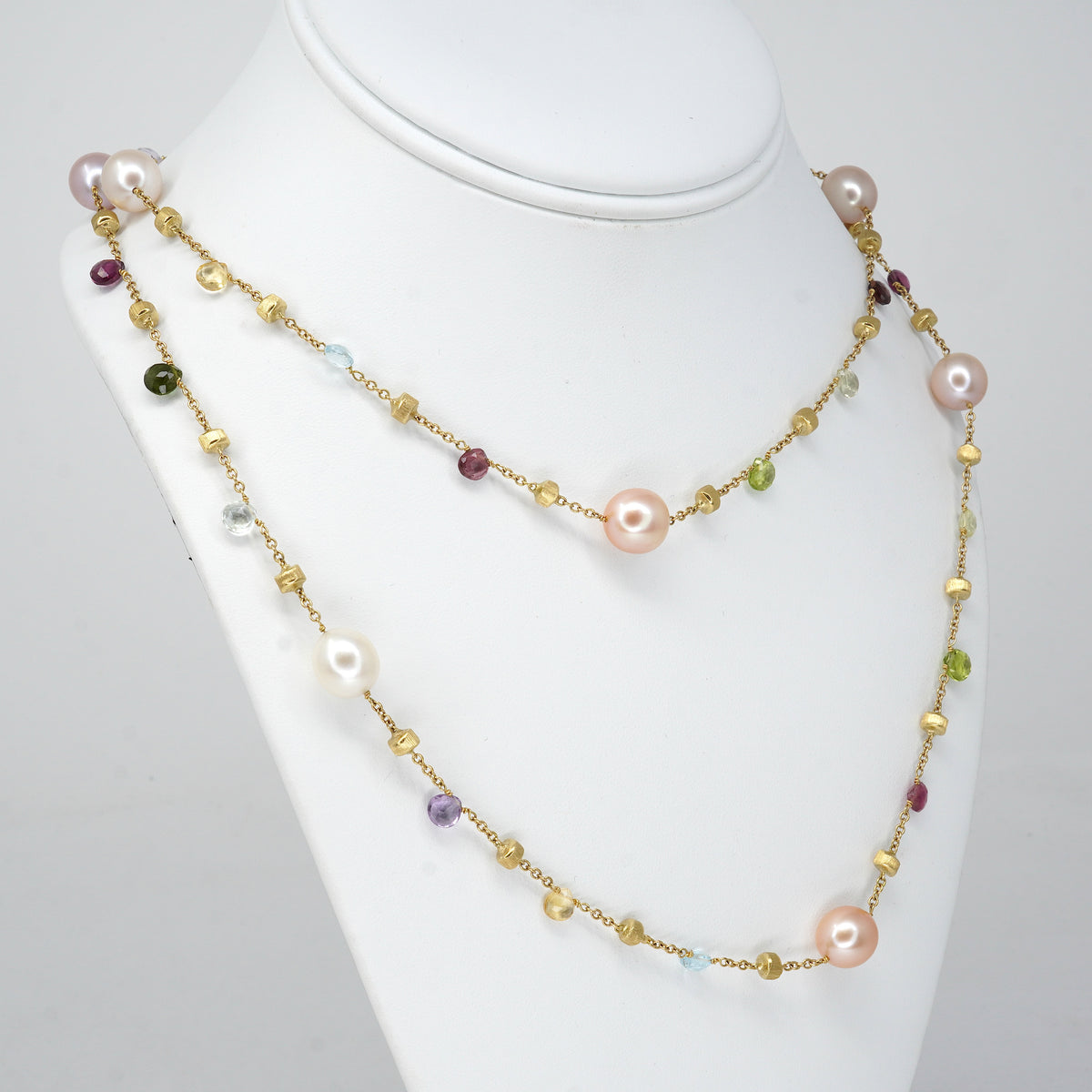 Marco Bicego Paradise Pearl & Mixed Gemstone Necklace 18K Yellow Gold on a bust