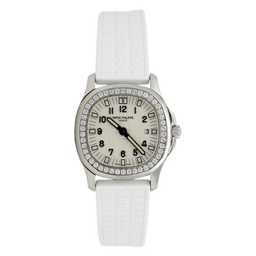 Patek Philippe Aquanaut Luce 30mm Original Diamond Bezel Steel Quartz White Dial White Rubber Band 2006 Box Booklets Service Paper