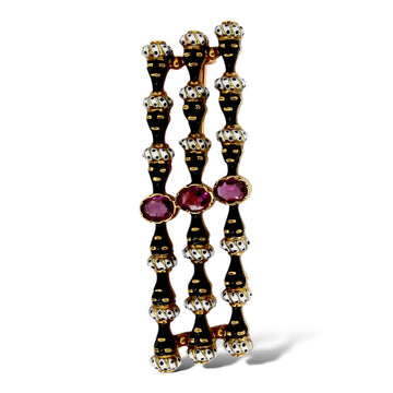 Antique Circa 1880 Blackamoor Enamelled Brooch Garnet 18K Yellow Gold