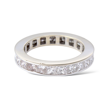 Diamond Eternity Band Natural Princess Cut Ring 18K White Gold Size 5