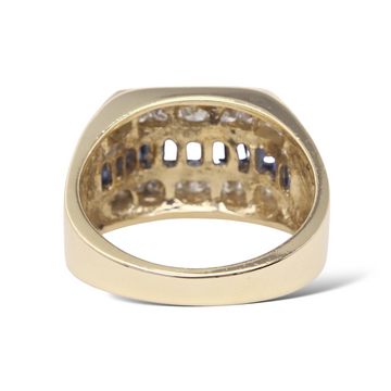 Blue Sapphire and Diamond Statement Men's Ring 14K Yellow Gold Size 9
