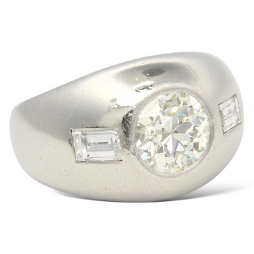 Old European Cut Antique 1.30 CT Bezel Set Ring Emerald Cut Platinum Size 5.5