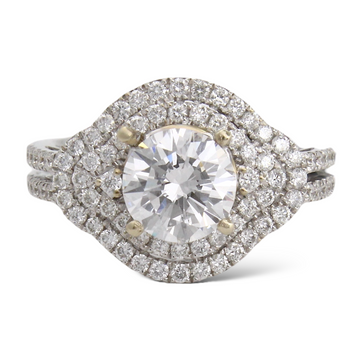 GIA 1.50 CT D SI1 Natural Diamond Halo Engagement Ring Round 18K White Gold