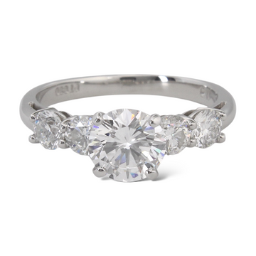 GIA 1.50 CT D SI1 Natural Diamond Engagement 5 Stone Ring Round Platinum 950