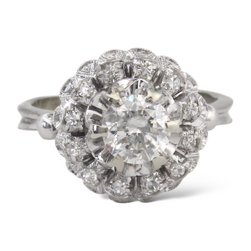 Antique Natural Diamond 0.55 CT Round Cut 18K White Gold Ring Size 5 3/4