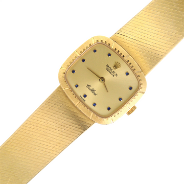 Rolex Cellini Ladies Gold Dial Blue Sapphire Index Markers 18K Yellow Gold