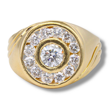 Signet Vintage Men's Ring Natural Round Diamonds 1.35 CTW 14K Yellow Gold Size 9