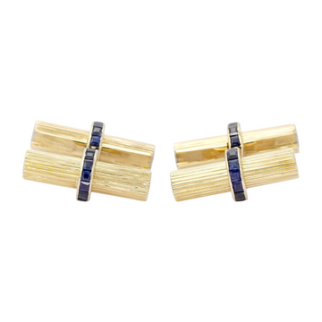 BOUCHERON Paris Blue Sapphire Geometric Mid Century Cufflinks 18K Yellow Gold