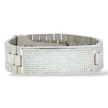 Contemporary Natural Diamond Men's ID Bracelet 10-12 CT 18K White Gold 8.75 Inches