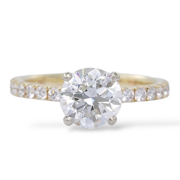 GIA Certified 1.80 CT European Cut Diamond Engagement 18K Yellow Gold Ring