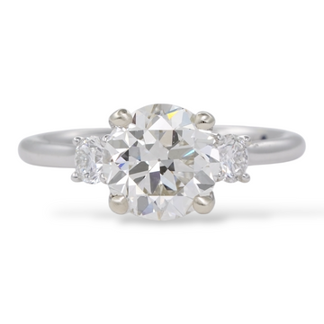 GIA Certified 2.01 CT Round Brilliant Cut Three Stone Diamond Engagement 14K White Gold Ring