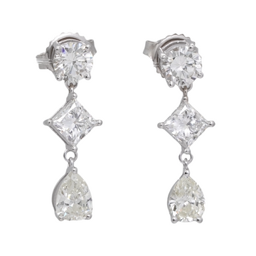 Contemporary 3.30 CTW Natural Diamond Dangle Round Brilliant Fancy Cut Drop Earrings 18K White Gold