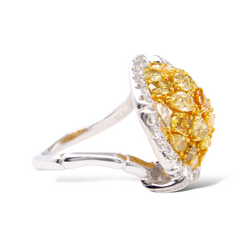 Cluster Fancy Yellow and White Diamonds 4 CT Gold Ring 18K White Gold Size