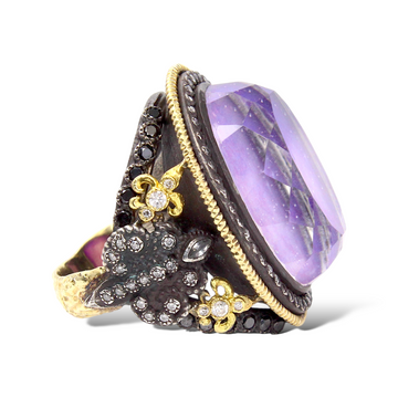 ARMENTA Quartz Statement Diamond Ring 18K Yellow Gold and Sterling Silver Size 8
