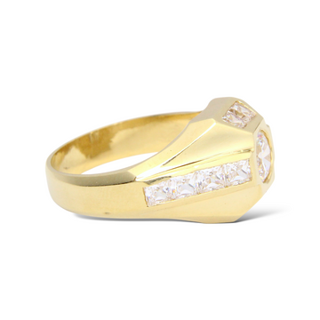 Diamond Ring 2.30 CT Round and Princess Cut 14K Yellow Gold Bold Statement
