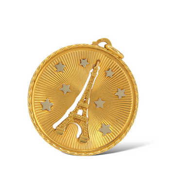 French Mid Century Eiffel Tower Stars Pendant 18k Yellow Gold