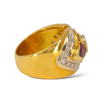 Italian Ruby and Natural Diamond 2 CTTW Vintage Ring 18k Yellow Gold Size 6.5