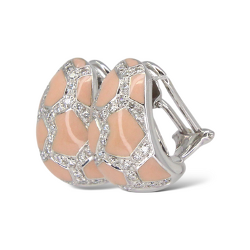 ROBERTO COIN Italy Pink Enamel Diamond Pavé Earrings 18k White Gold