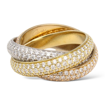 CARTIER Trinity Pave Diamond Ring Rolling 18K Tricolor Gold 4mm Size 51 and Box