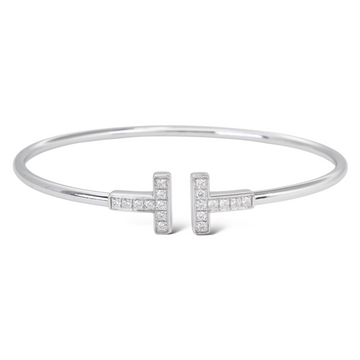TIFFANY & CO T Diamond 0.24 CT Wire Bracelet 18K White Gold Medium Pouch & Bag