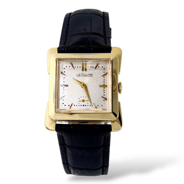 Le Coultre Cioccolatone Vintage Manual Winding Silver Dial 14K Yellow Gold Black Leather Band 1950s