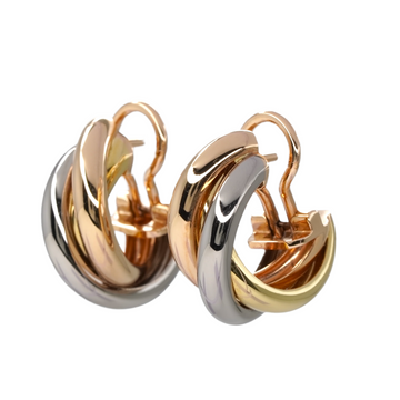 Cartier Trinity Classic Model Earrings Box and Papers 18K Tri Gold Yellow Rose and White Gold