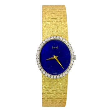 Piaget Vintage Blue Lapis Lazuli Dial Diamond Bezel 24mm Manual 18K Yellow Gold