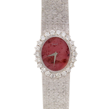 Piaget Vintage Ladies RARE Red Rhodonite Dial Diamond Bezel 18K White Gold Manual Winding 24 x 28 mm