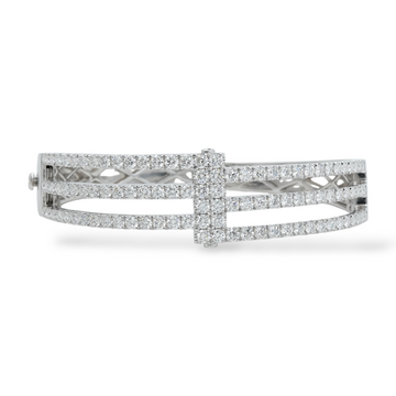 Contemporary Natural Diamond Bangle Bracelet 5.20 CT 18K White Gold 6.5 Inches