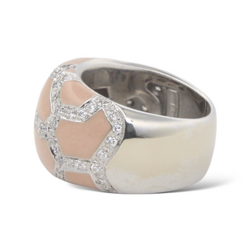 ROBERTO COIN Italy Pink Enamel Diamond Pavé Ring 18k White Gold Size 6.5