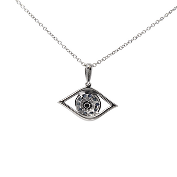 EFFY Evil Eye Pendant Necklace Blue Sapphire Diamond 14K White Gold