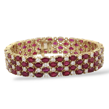 Natural Diamond 8.5-9 CT and Ruby 25-30 CT Bracelet 18K Yellow Gold 7 Inches