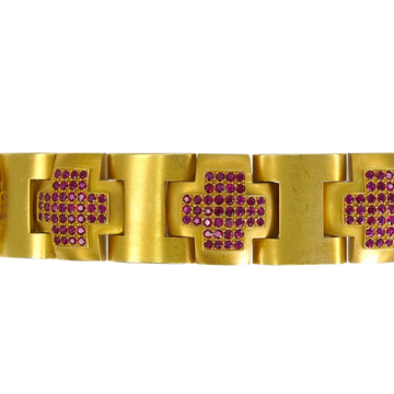 Kieselstein Cord 12 CT Ruby Cross Bangle Bracelet 18K Yellow Gold 7 Inches