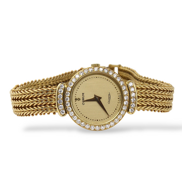 Corum Ladies Vintage 18K Yellow Gold Factory Diamond Bezel Gold Dial Mesh Bracelet Quartz 7 Inches Long Uncut Bracelet