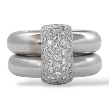 CHAUMET 1.40 CT Natural Diamond Pave Wide Double Band Ring Size 9.5