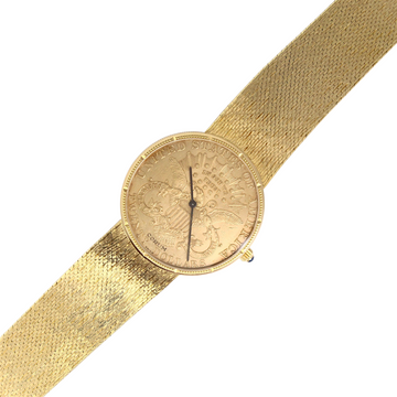 Corum Coin Watch Gold Eagle Liberty Coin $20 Manual Winding 18K Yellow Gold Bracelet 8 Inches Includes Original Pouch Serviced by Corum 2022