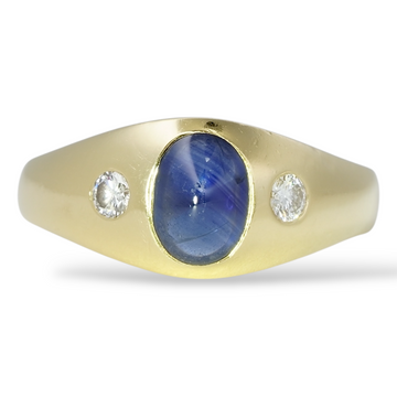 Mayors Natural Blue Sapphire and Natural Diamond Ring 18K Yellow Gold Vintage