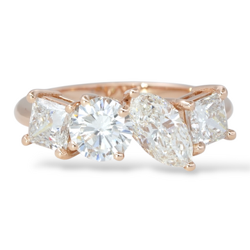 Anniversary 4 Stone Band 2.86 CTW Diamond Fancy and Round Cut GIA Certified 18K Rose Gold Ring