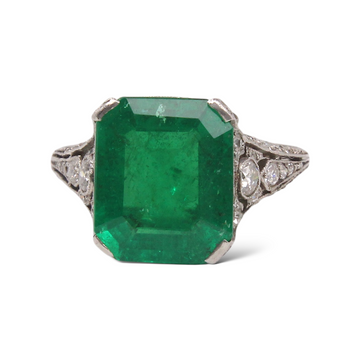 Green Emerald 4.25 CT Colombian GIA Certified Diamond Antique Ring Platinum 6.5