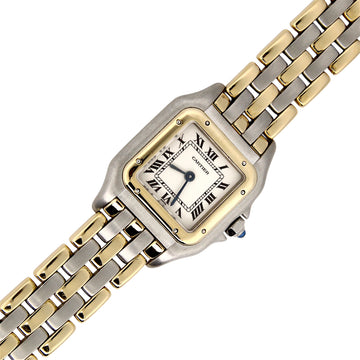 Cartier Panthère 22mm Three Row Gold Quartz Two Tone 18K Yellow Gold Steel White Roman Dial