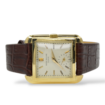 Patek Philippe Vintage Cioccolatone Vintage Manual Winding Silver Dial 18K Yellow Gold Brown Leather Band 1950s Ref 2486