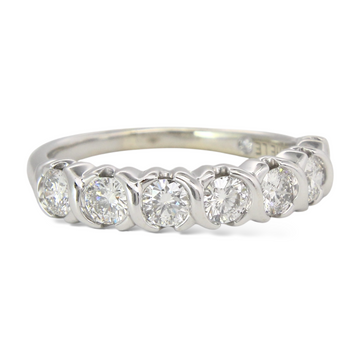 Anniversary 7 Stone Band 1 CT Diamond Round Cut 14K White Gold Ring