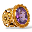 Art Nouveau Antique Amethyst Ring 13K - 18K Yellow Gold Ring Flower Size 7