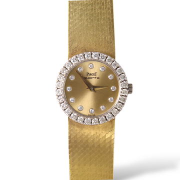 Piaget Vintage Petite 21mm Ladies Diamond Bezel Champagne Dial 18K Yellow Gold Quartz