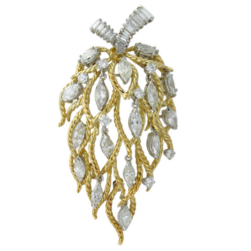 Diamond Fruit Brooch 5 CT Statement Dangle Pin 18K Yellow Gold Platinum