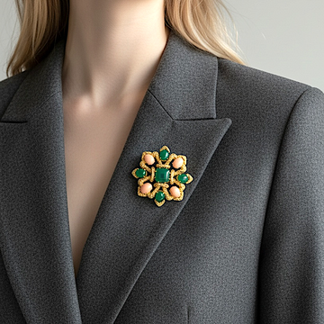 VAN CLEEF & ARPELS Delphes Collection Vintage Rare Coral and Chrysoprase Textured 18K Yellow Gold Brooch Pin Pendant
