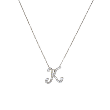 ROBERTO COIN Tiny Treasures Diamond Cursive Initial K Pendant Necklace 18K White Gold